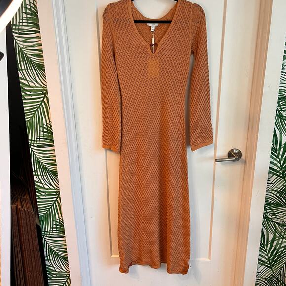 NWT Pretty Lavish Croisette Knit Beaded Midaxi Dress In Apricot Size Small - Picture 6 of 13